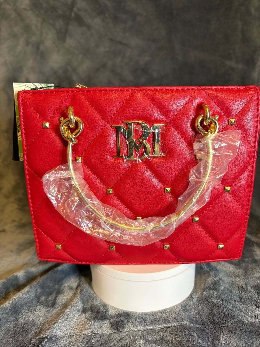 Badgley Mischka red Quilted Tote Bag with Gold Hardware - Picture 3 of 8
